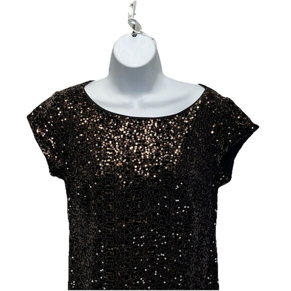 Eliza J Sequin Sheath Dress Womens Size 8 Brown Bronze Cap Sleeve Cocktail - Picture 3 of 12